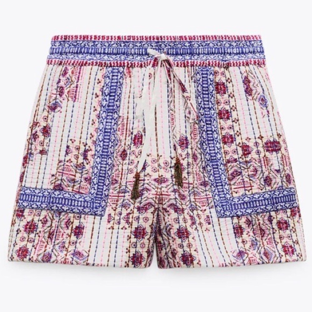 ZARA Quilted Patchwork Embroidered Shorts